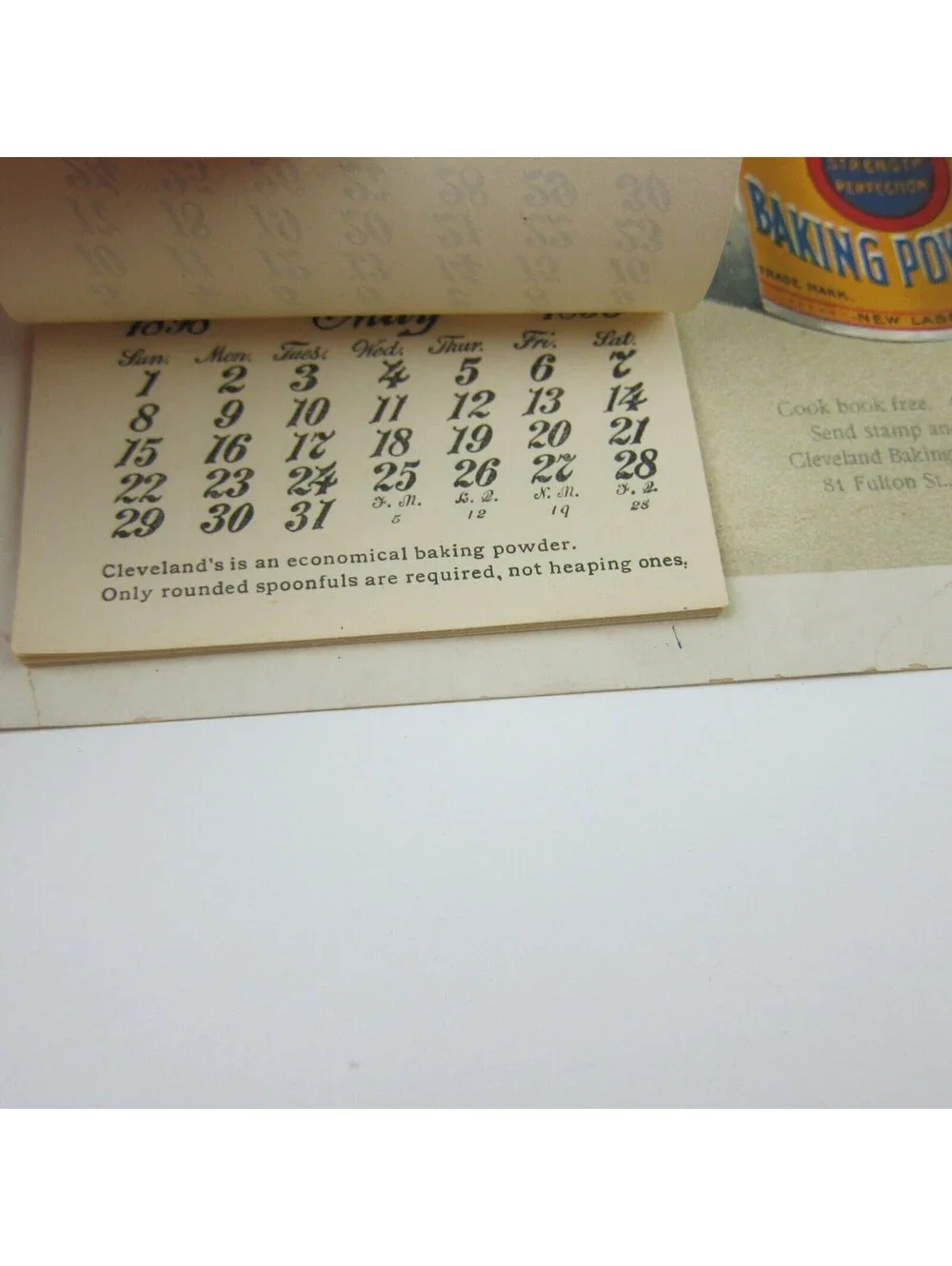 Advertising Wall Calendar Victorian Girl Clevelands Superior Baking Powder 1898